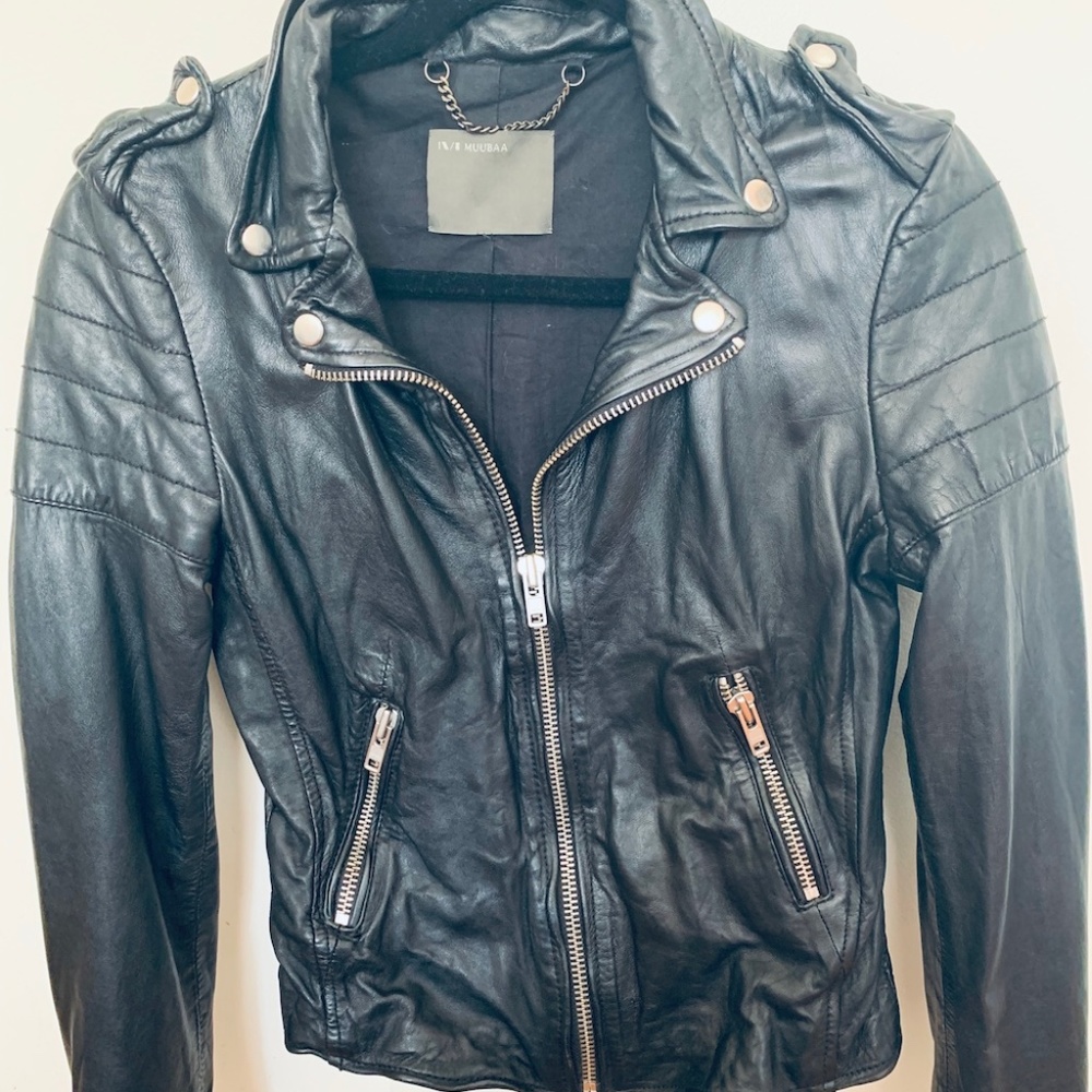 Muubaa Black Leather Moto Jacket